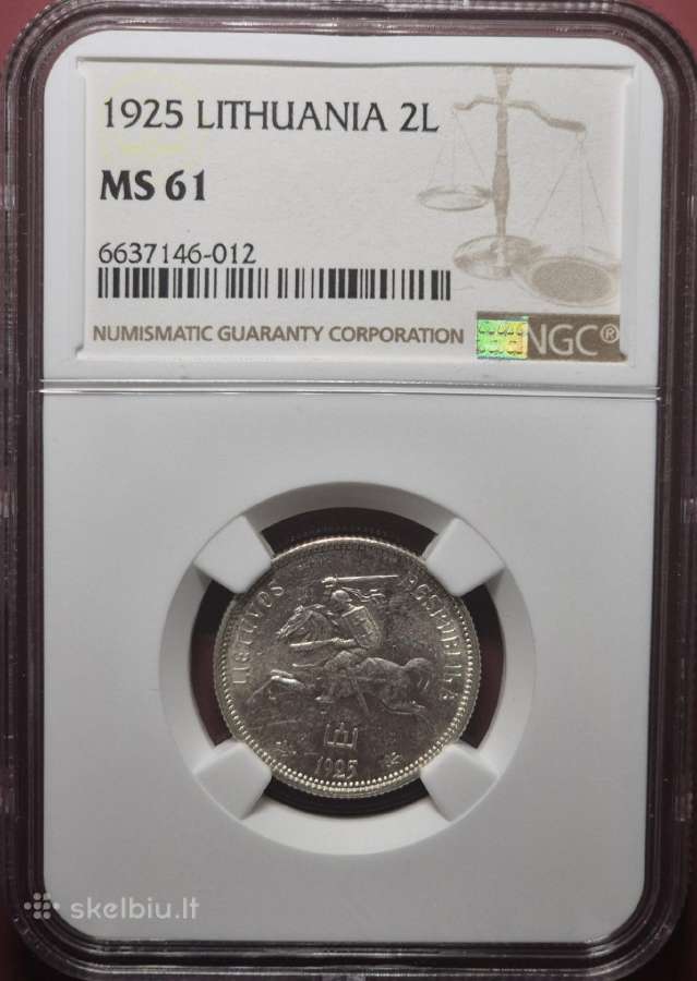 1925 m. Sidabriniai 2 litai. Ngc Ms61.