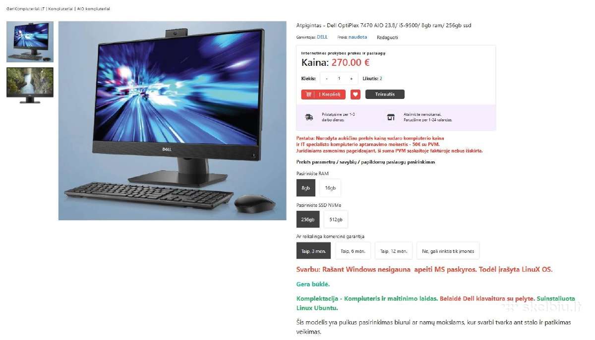 Aio Dell 7470 24" ir Hp 400 g6 sff