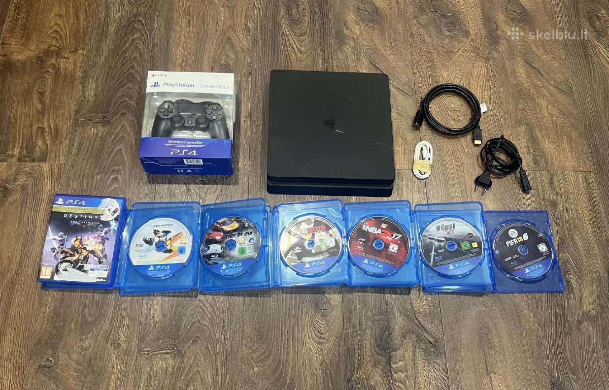 Playstation 4 Slim, Black,1000gb/pultas/7 žaidimai