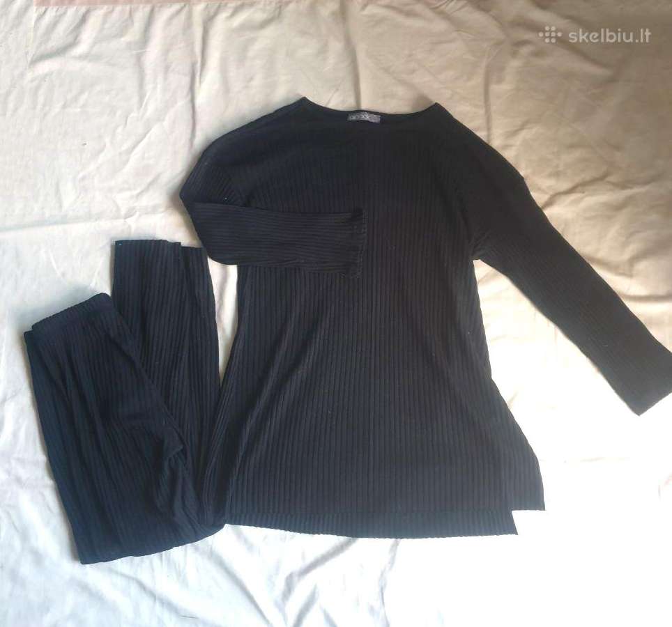 Juodas trikotažinis kostiumas (kelnės + viršus) XL
