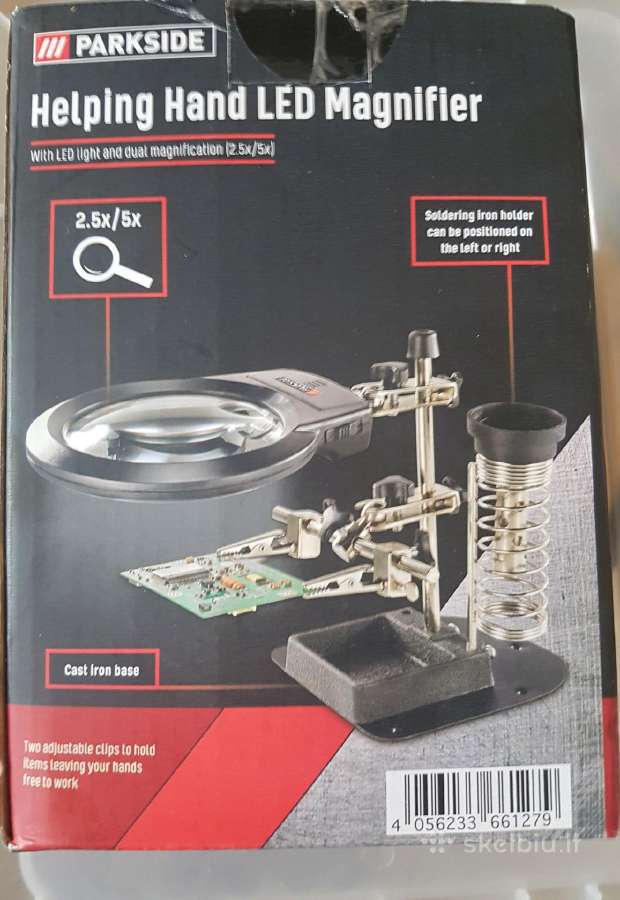 LED didinamasis stiklas su pagalbine ranka