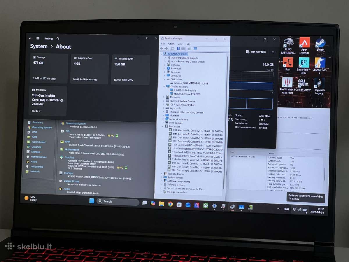 Parduodamas Msi Gf63 su Rtx 2050, I5-11k, 144hz. - nuotraukos Nr. 8