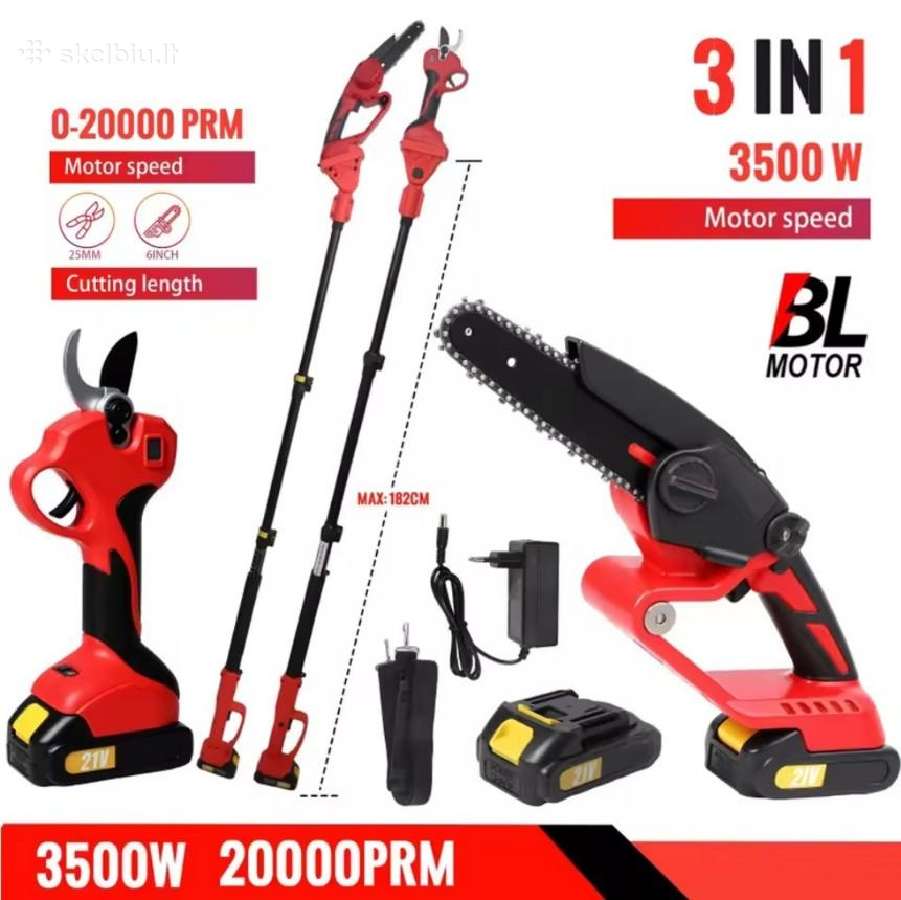 3in1 akumuliatorinis genėjimo įrankių rinkinys