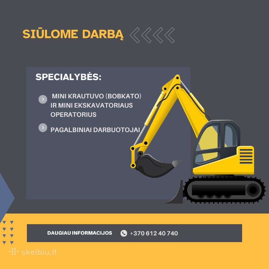 Darbas Mini Krautuvo Ir Ekskavatoriaus Operatoriui