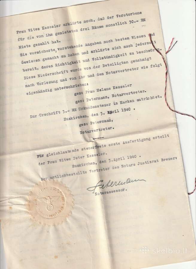 Etas 1940 m. Vokietijos notaro dokumentas (Euskirc