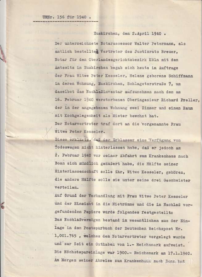 Etas 1940 m. Vokietijos notaro dokumentas (Euskirc - nuotraukos Nr. 2