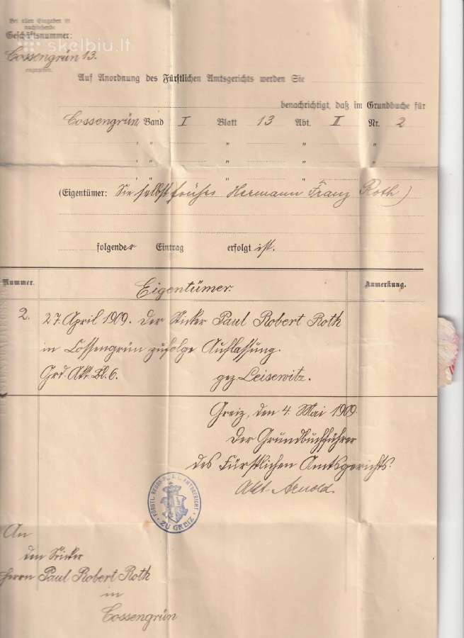 Autentiškas 1909 m. Vokietijos nuosavybės dokument - nuotraukos Nr. 2