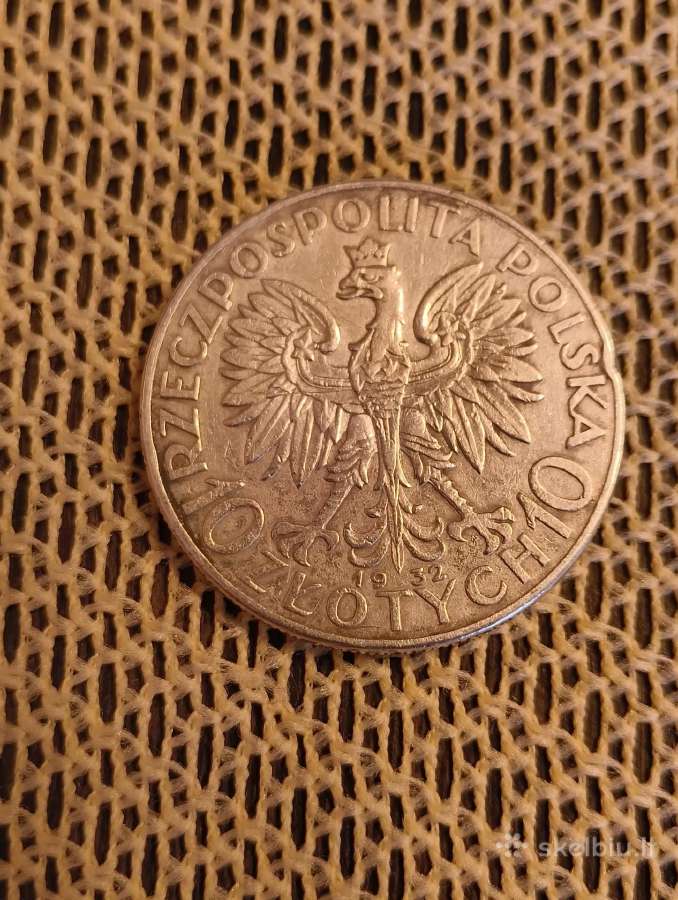 Sidabro Moneta 10 Zlot 1932 m. Su Kalyklos Ženklu - nuotraukos Nr. 6