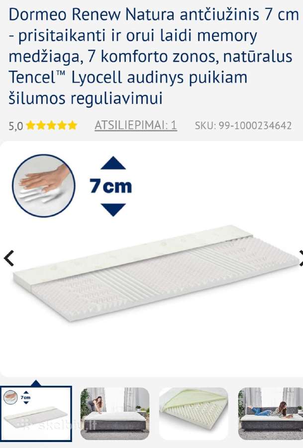 Dormeo Renew Natura antčiužinis 7 cm 80x200