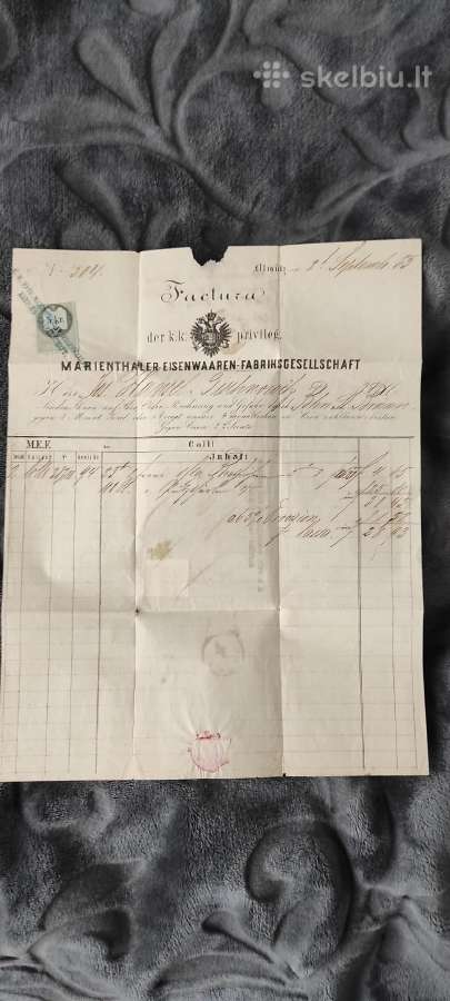 1863 m. sąskaita faktūra – Marienthalerio geležies