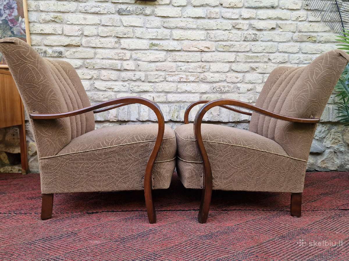 Vintažiniai Art Deco bukmedžio foteliai