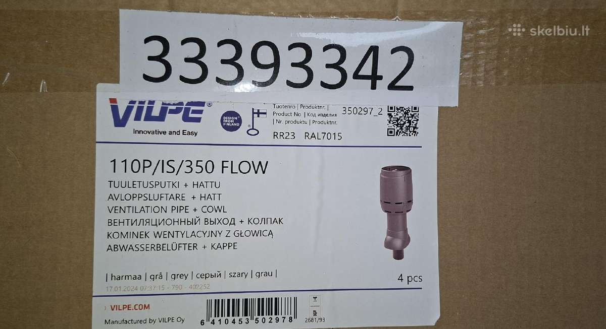 Kaminėlio ventiliacinis vamzdis Vilpe 110p/is/350 - nuotraukos Nr. 3