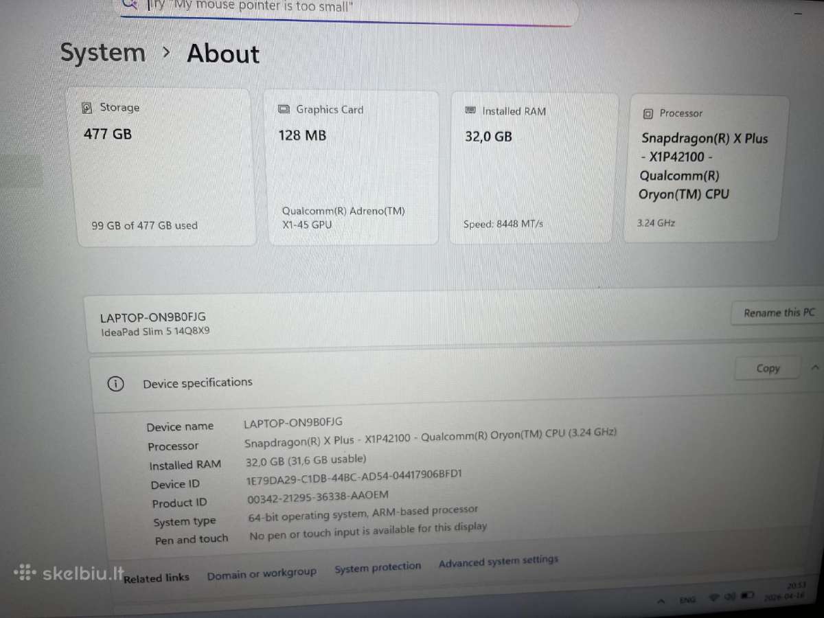 Lenovo Slim 5 14q8x9 32gb RAM 512gb SSD garantija - nuotraukos Nr. 5