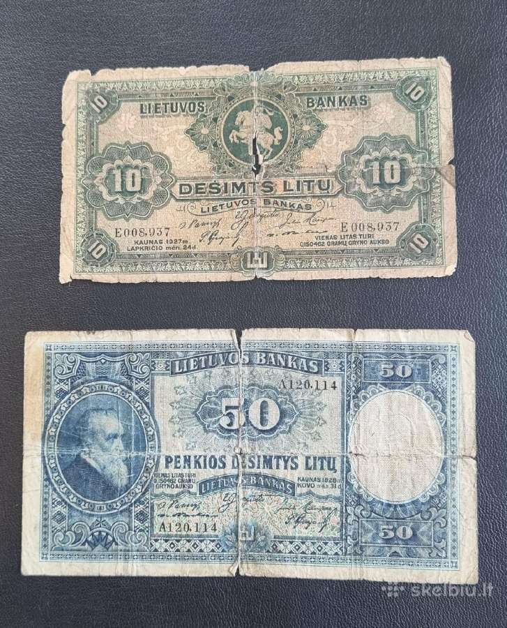 Parduodu 10 litu 1927 m. ir 50 litu 1928 m.