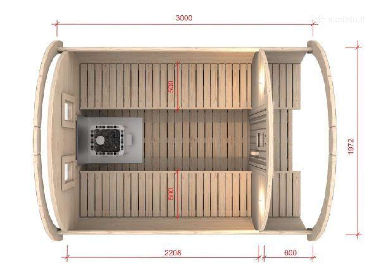 Apvali Lauko pirtis kubilas sauna bačka 3m ilgio - nuotraukos Nr. 12