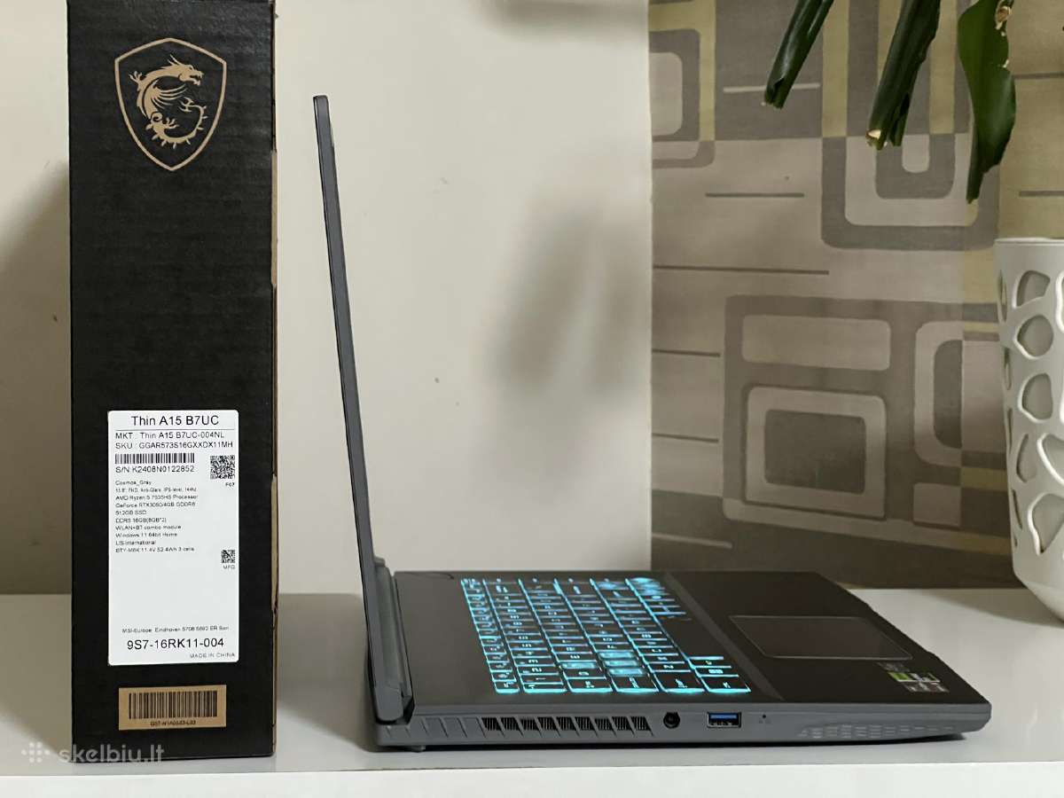 Parduodamas Msi Thin su Rtx 3050, Ryzen 5, Ddr5. - nuotraukos Nr. 5