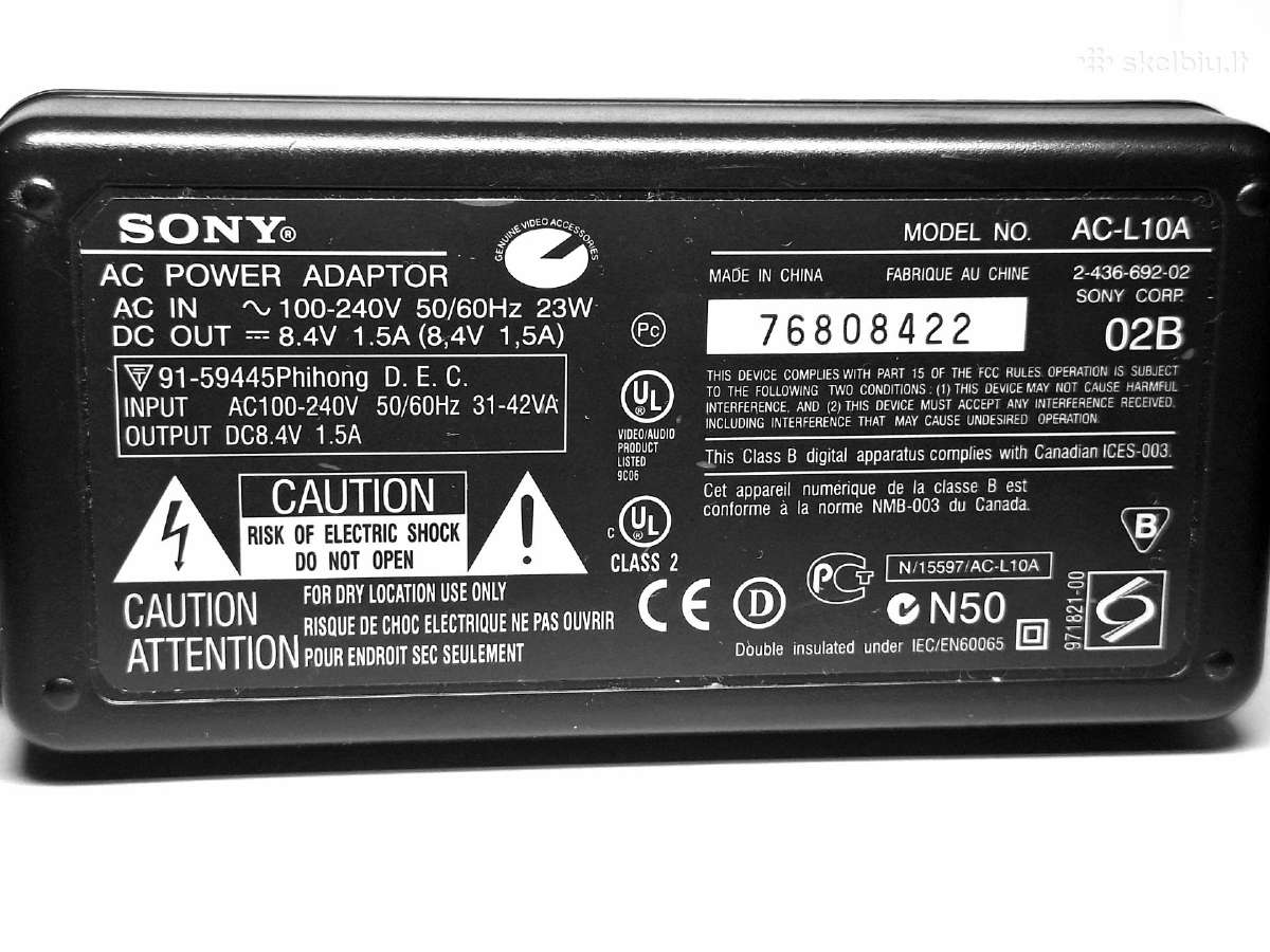 Sony Ac-l10a maitinimo adapteris / kroviklis - nuotraukos Nr. 2