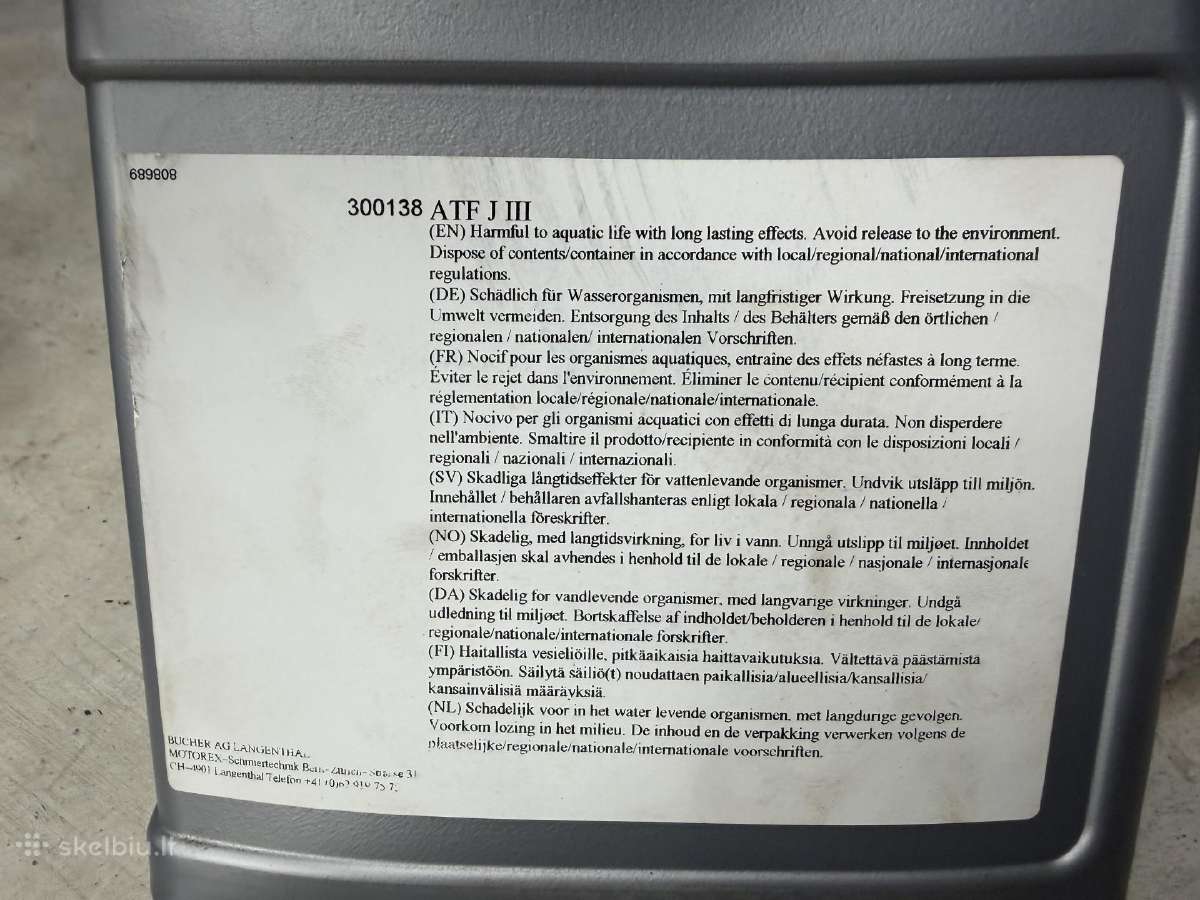 Motorex Atf J III 3 pavarų dėžės alyva 8ltr - nuotraukos Nr. 3