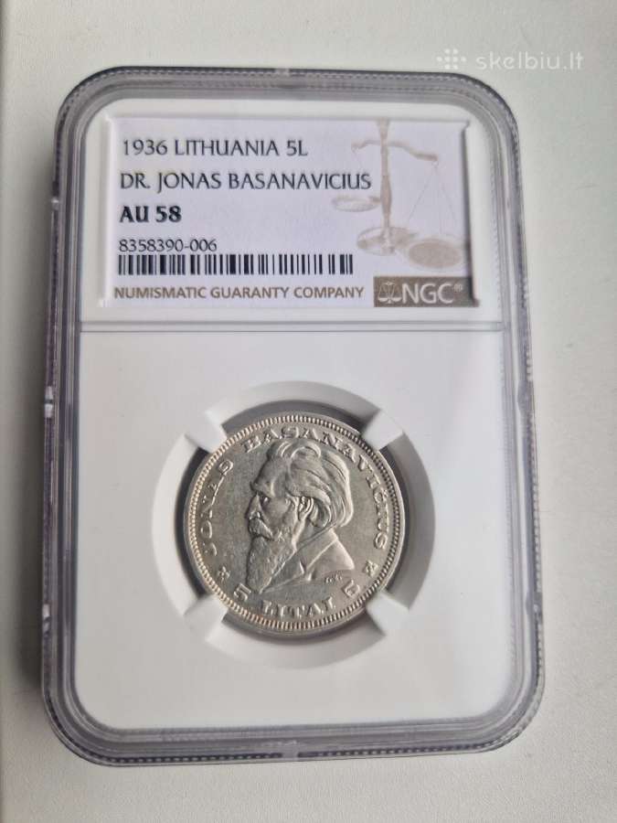 1936 metų Jonas Basanavičius 5 litai