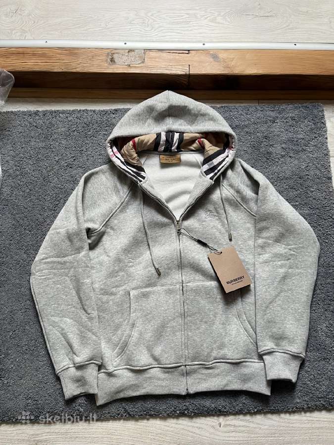 Burberry Zip Up Hoodie With Check Hood