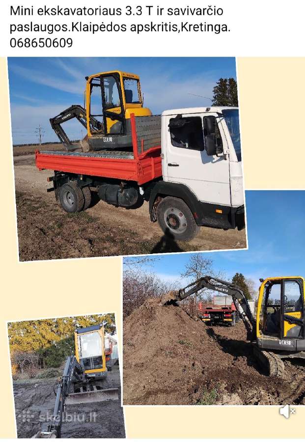 Mini ekskavatoriaus 3,3t ir savivarčio paslaugos