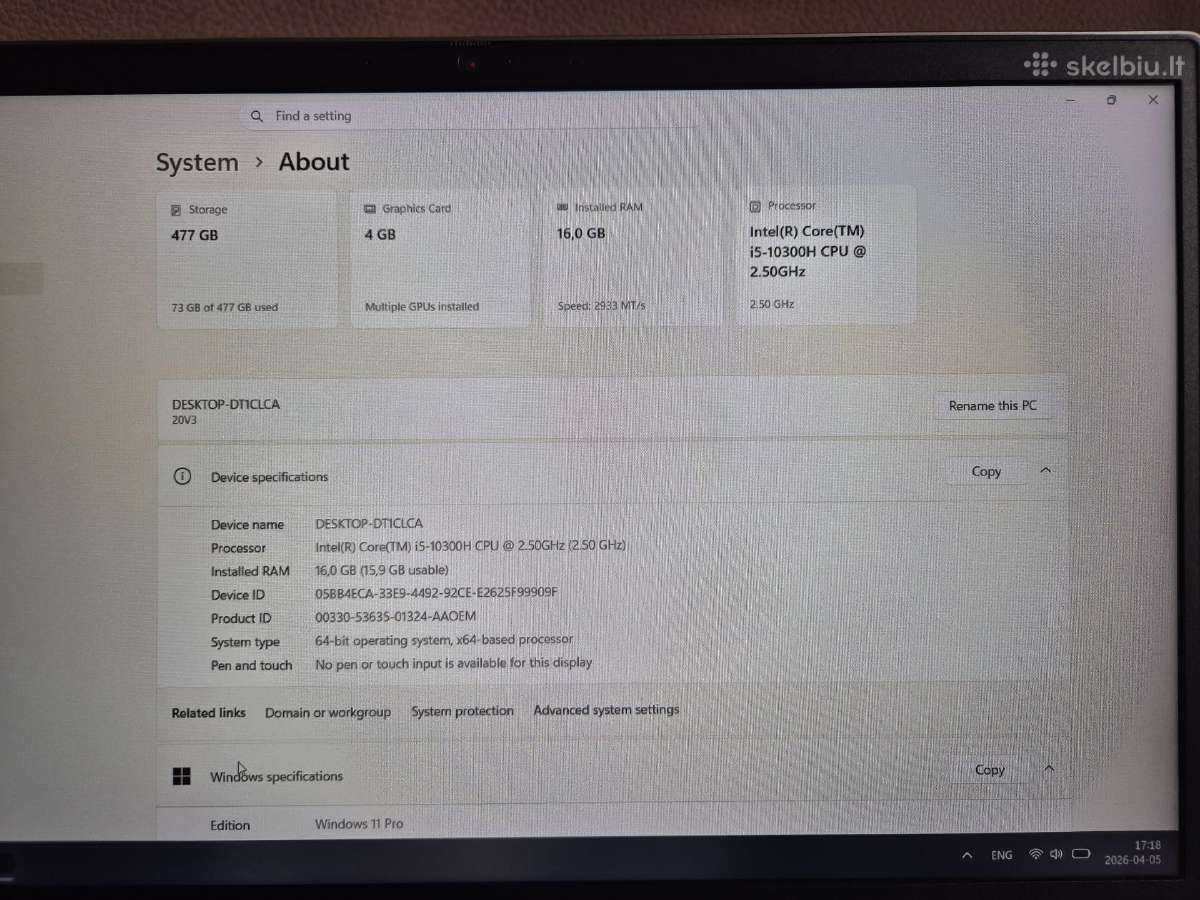 Thinkbook i5-10300h/gtx1650 - nuotraukos Nr. 10