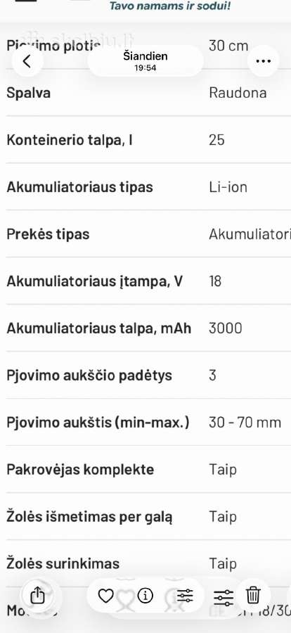 Akumuliatorinė vejapjovė Einhell Ge-cm 18/30 Li, 1 - nuotraukos Nr. 6
