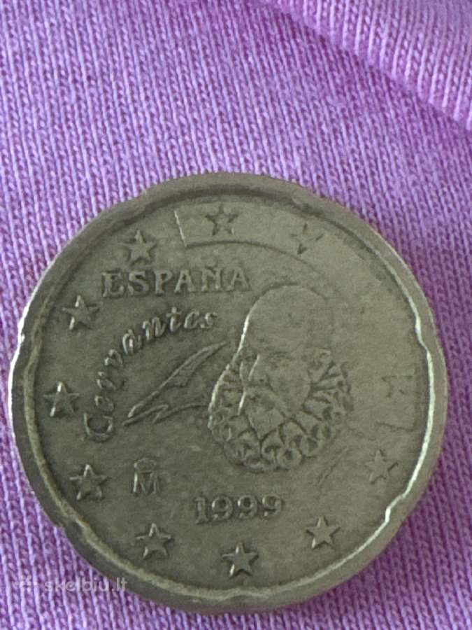 Reta 20 centų moneta Ispanija 1999, Espana Cervant