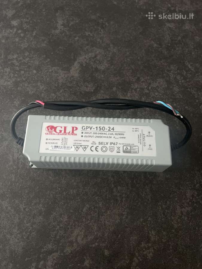 Glp LED maitinimo šaltinis 24v 150w Ip67