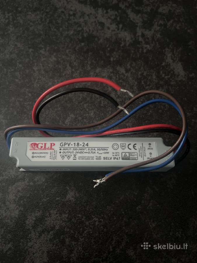 Glp LED 18w 24v LED maitinimo šaltinis Ip67