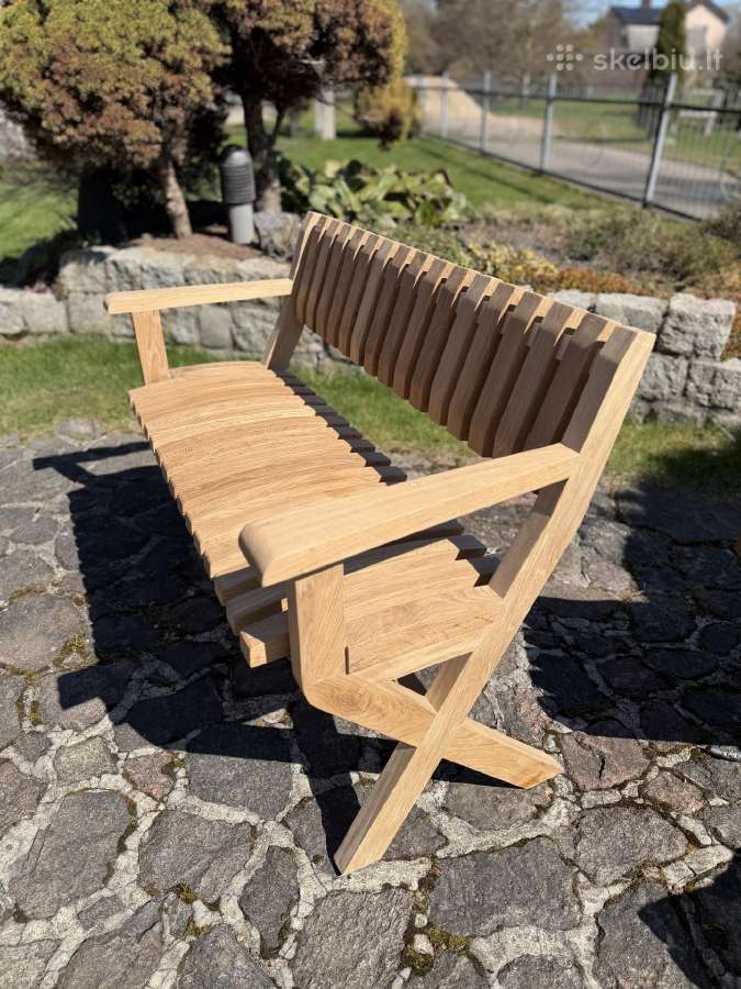 Nelakuoto natūralaus ąžuolo lauko suoliukas - nuotraukos Nr. 3