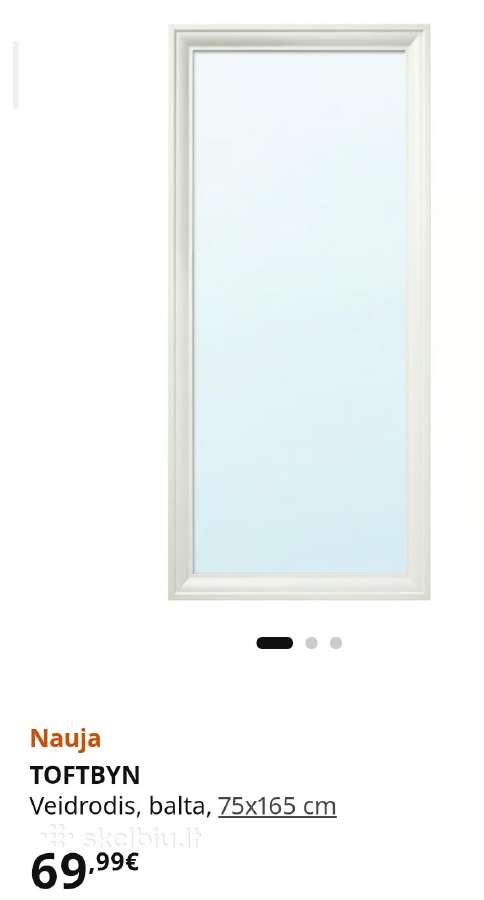 Veidrodis Toftbyn baltas, 75x165 cm