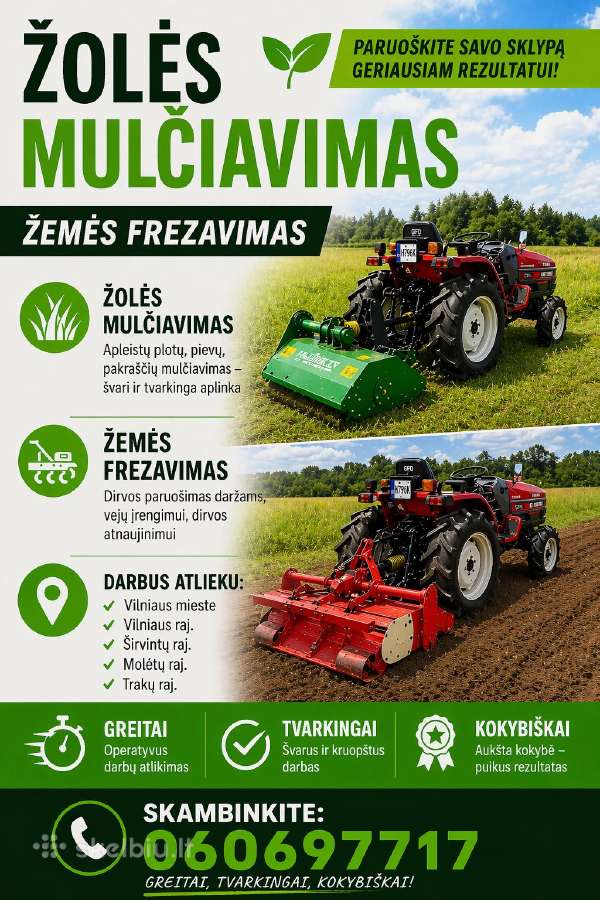 Žolės mulčiavimas, žemės frezavimas