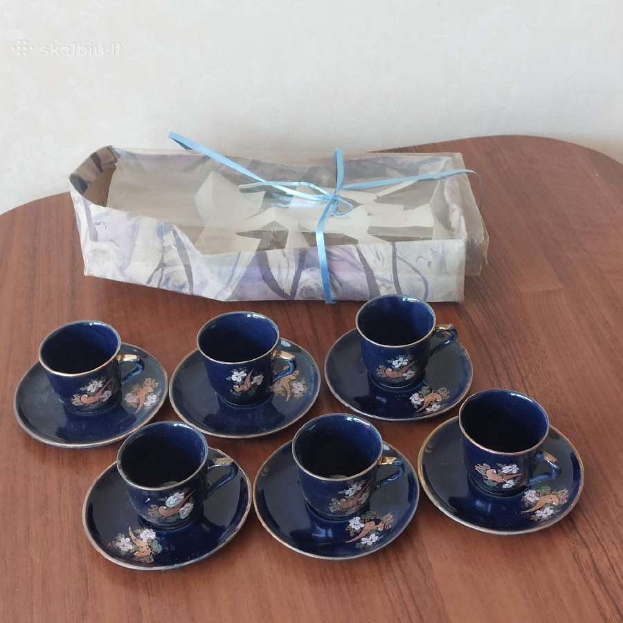 Kavos rinkinys ( kobalto puodukai ir lėkštutės ) - nuotraukos Nr. 3