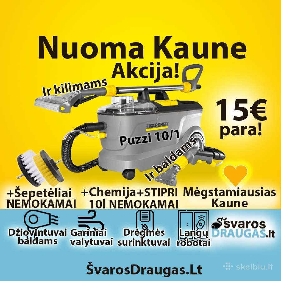 Reik pigiau? Plaunamo siurblio nuoma 15€/d; Įranga