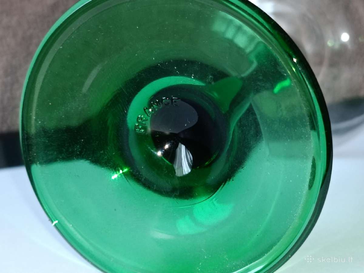 3 vintažinės vyno taurės žaliu stiklo kotu - nuotraukos Nr. 6