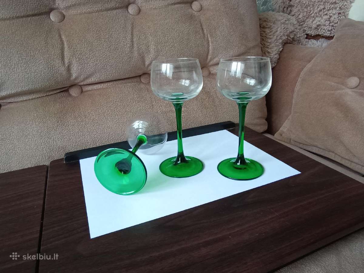 3 vintažinės vyno taurės žaliu stiklo kotu - nuotraukos Nr. 7