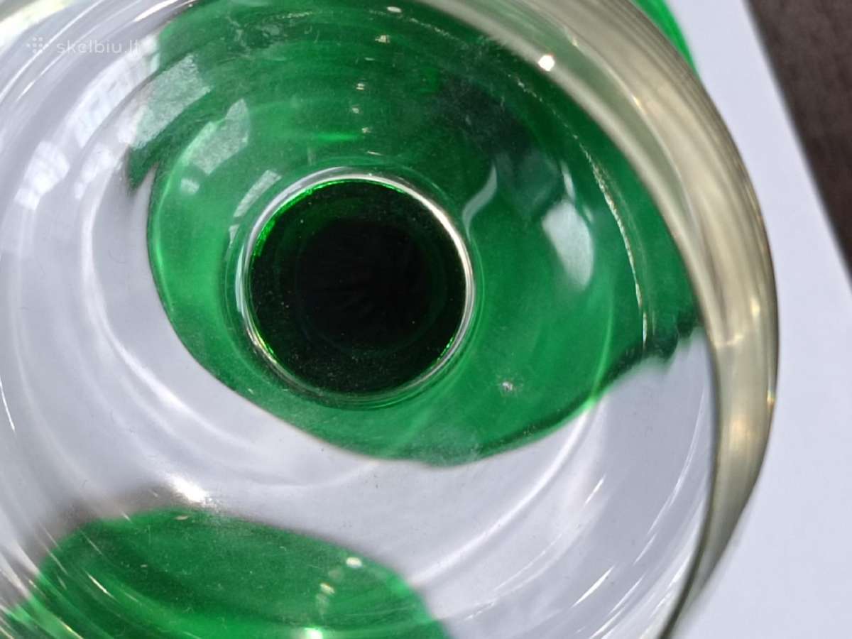 3 vintažinės vyno taurės žaliu stiklo kotu - nuotraukos Nr. 9