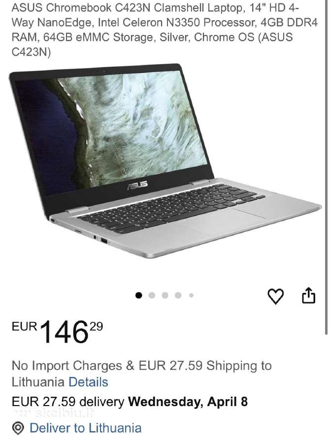 Asus C423n Chromebook Laptopas - nuotraukos Nr. 4