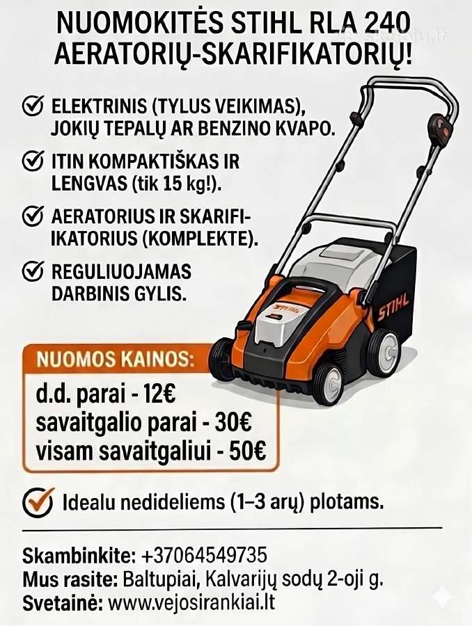 Elektrinio aeratoriaus - skarifikatoriaus nuoma