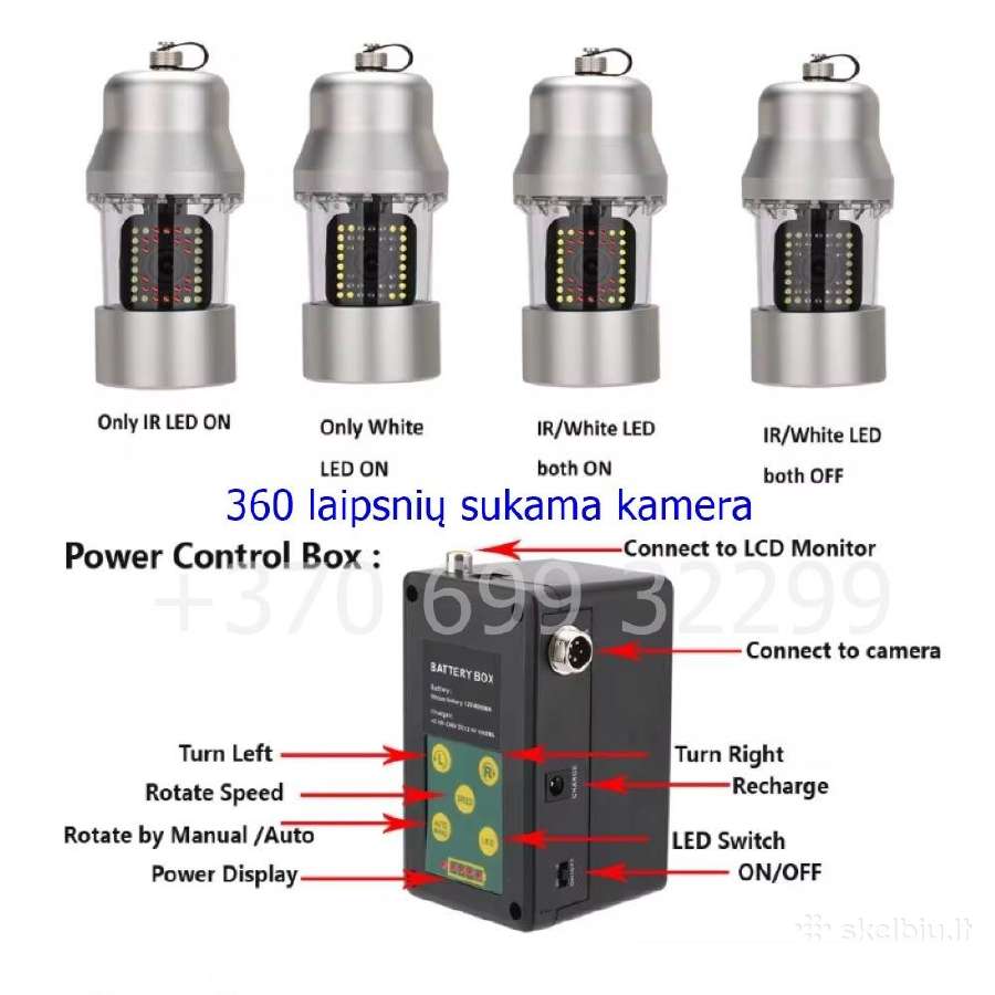 Povandeninė kamera sukama 360 laipsnių 9 colių - nuotraukos Nr. 3
