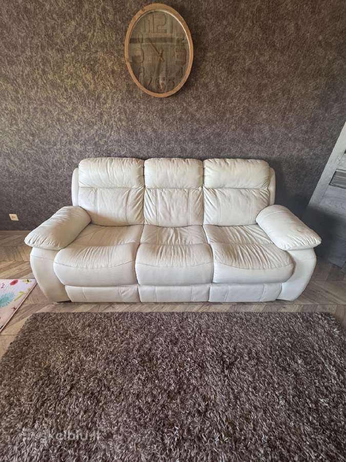 Odinė sofa-lova (išskleidžiama), kreminė, patogi