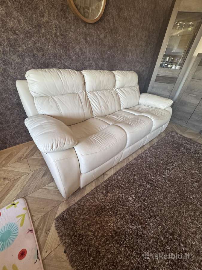 Odinė sofa-lova (išskleidžiama), kreminė, patogi - nuotraukos Nr. 2
