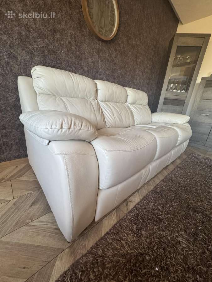 Odinė sofa-lova (išskleidžiama), kreminė, patogi - nuotraukos Nr. 3