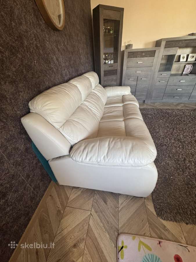 Odinė sofa-lova (išskleidžiama), kreminė, patogi - nuotraukos Nr. 4