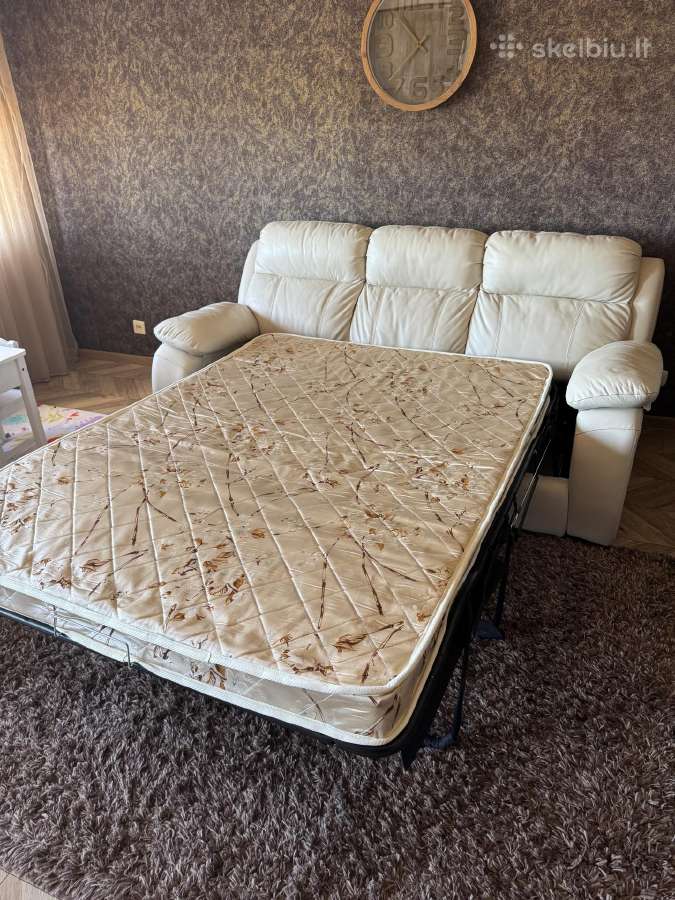 Odinė sofa-lova (išskleidžiama), kreminė, patogi - nuotraukos Nr. 5