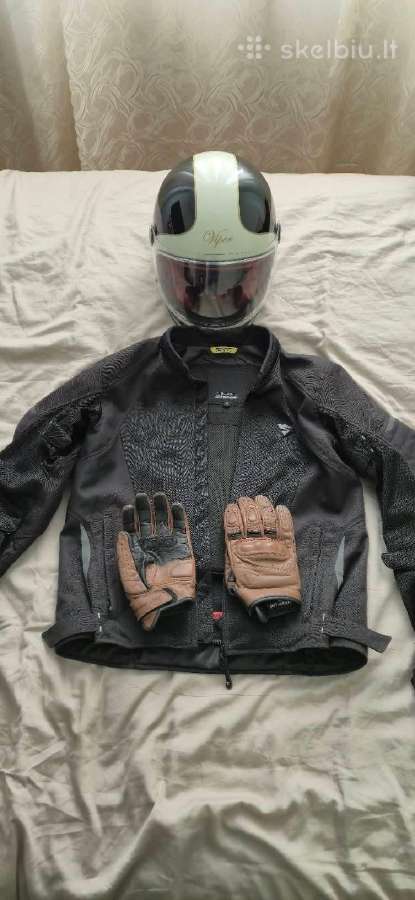 Moto apranga, švarkas, pirštinės, šalmas