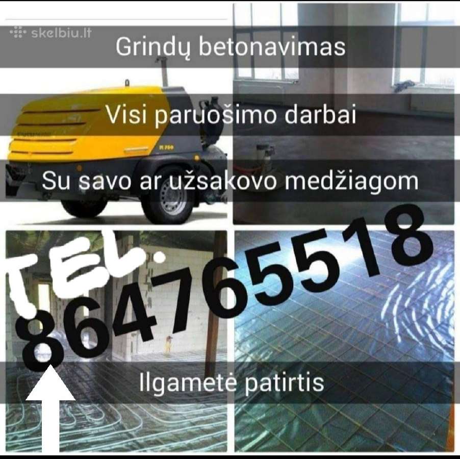 Grindų betonavimas paruošiamieji darbai.