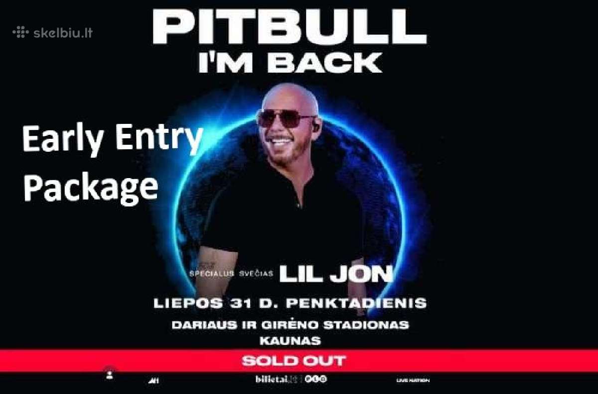 Pitbull 2 bilietai Early Entry 2026.07.31 Kaunas.