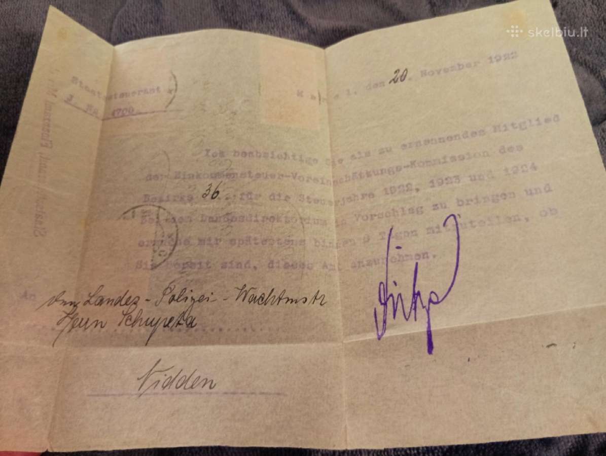 Retas 1922 m. Klaipėdos mokesčių valdybos Laiskas